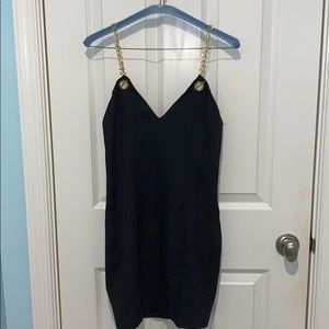 BELLA MINI DRESS IN BLACK w/ GOLD CHAIN STRAPS